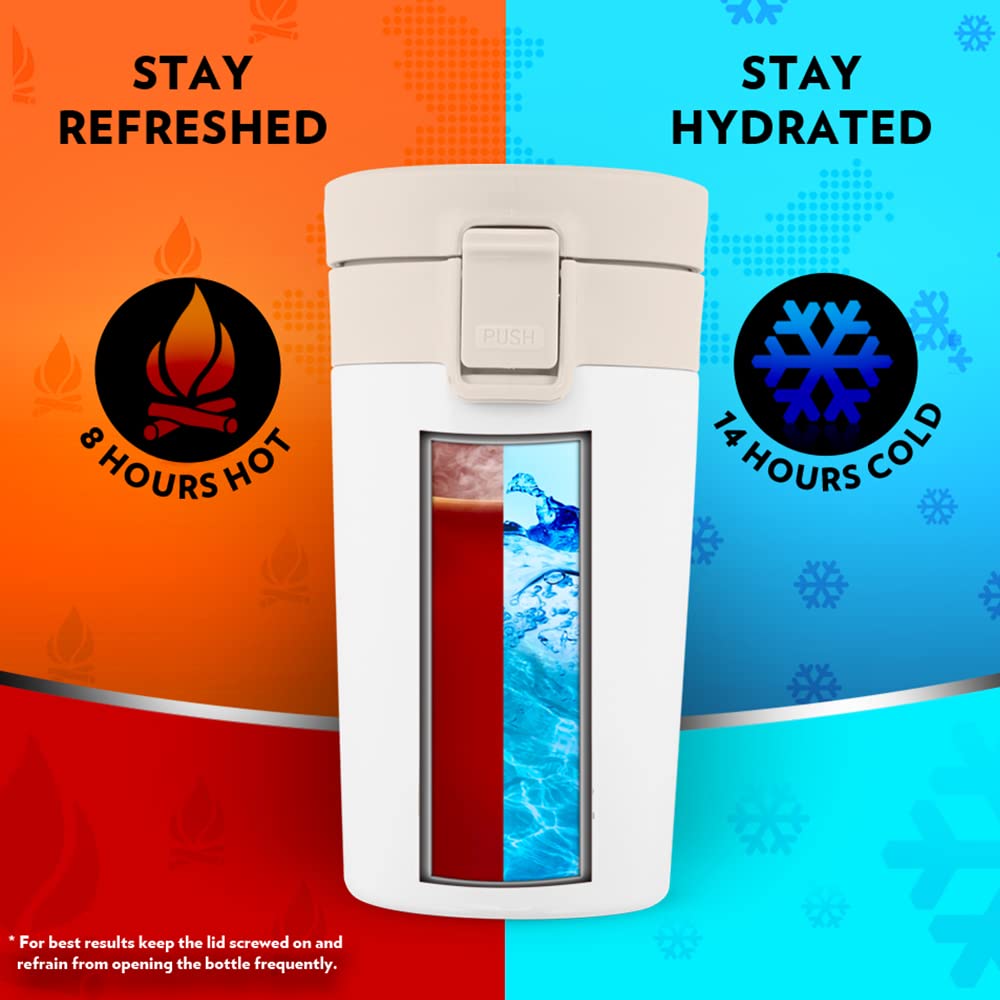 Borosil Coffeemate Insulated Mug, Vacuum Insulated Travel Coffee Mug With Lid, 8 Hours Hot And 14 Hours Cold, 300 Ml, White, Sta